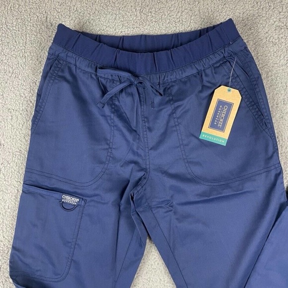 Cherokee Workwear Women's Small Navy Tapered Leg Drawstring Tall Scrubs Pants - Picture 3 of 16